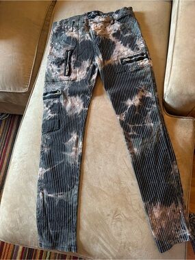 Royal Bones Black & Brown Pinstripe Tie-Dye Cargo Pants